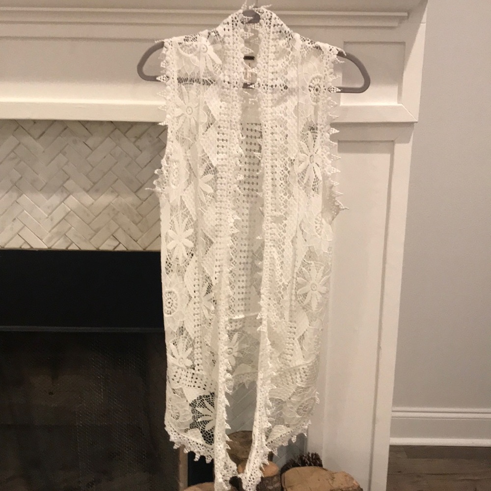 White Lace open front vest